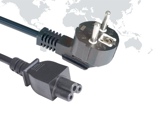 Korea Power Cords, KSC 8305 Plug to IEC 60320 C5 Laptop Connector, Type E,F, 3 poles Plug, KC Certified